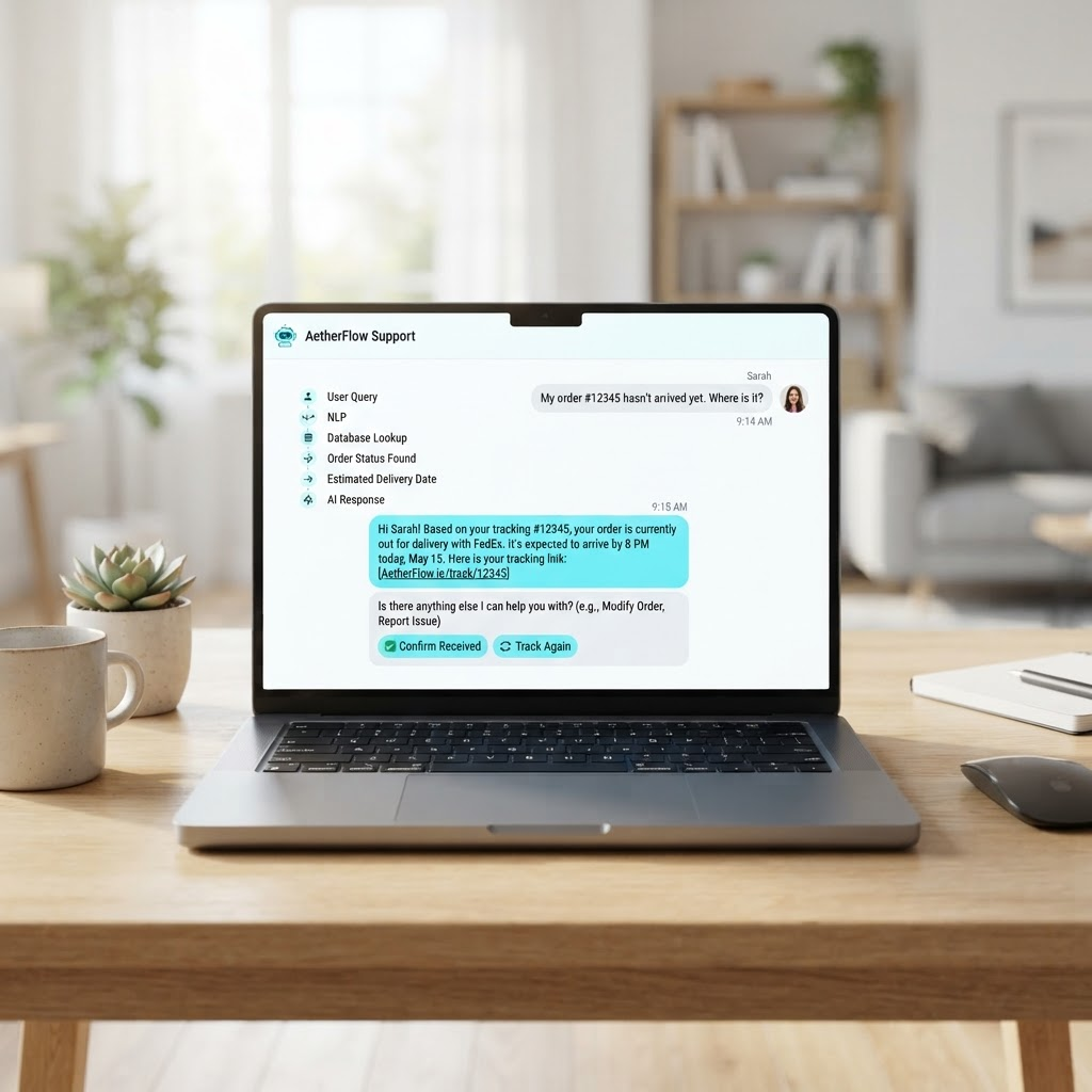 AI chatbot interface automating customer support requests