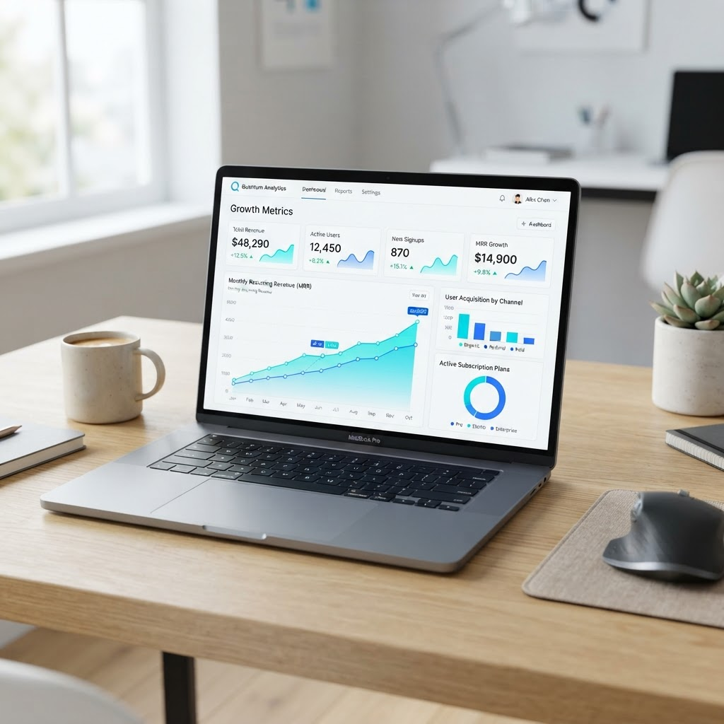 SaaS analytics dashboard showing a 320% increase in organic traffic